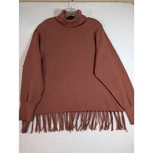 Carmen Marc Valvo Sweater XL cinnamon color fringeBust 50" CB L 28"Dolman sleeve